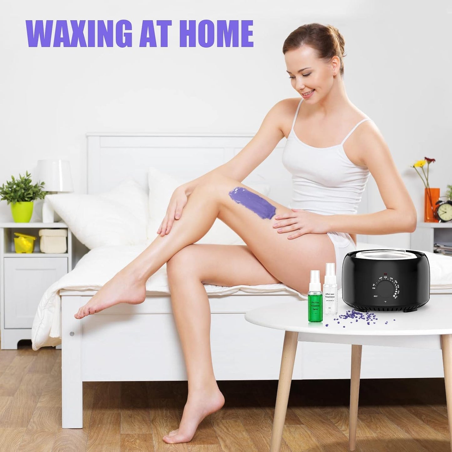 Waxing Kit - Hard Wax Warmer with 14oz & 5 Bags Hard Wax Beans | Full Body, Legs, Face, Eyebrows, Bikini, Brazilian Waxing