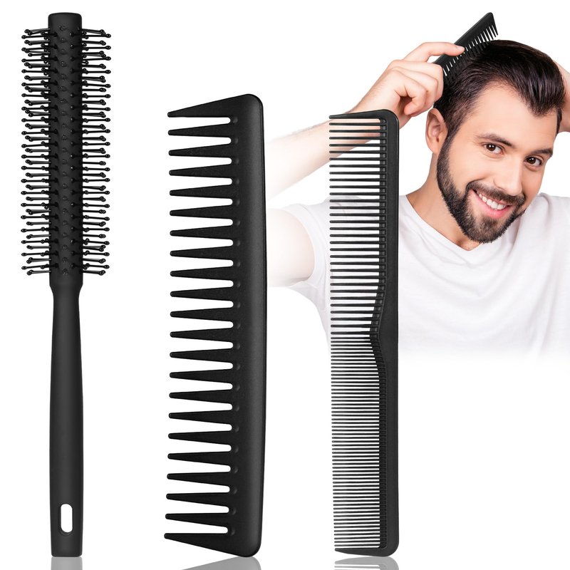 3PCS Comb Set Hair Combs for Men, Fine and Wide Tooth comb, Roller Brush for Adding Volume, Hair Styling mens comb for Styling and Grooming, Frosted Texture