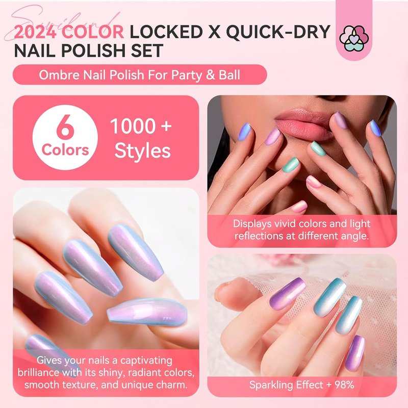 SAVILAND Nail Strengthener & 6 Ombre Nail Polish Set - Summer Colors, 15ml
