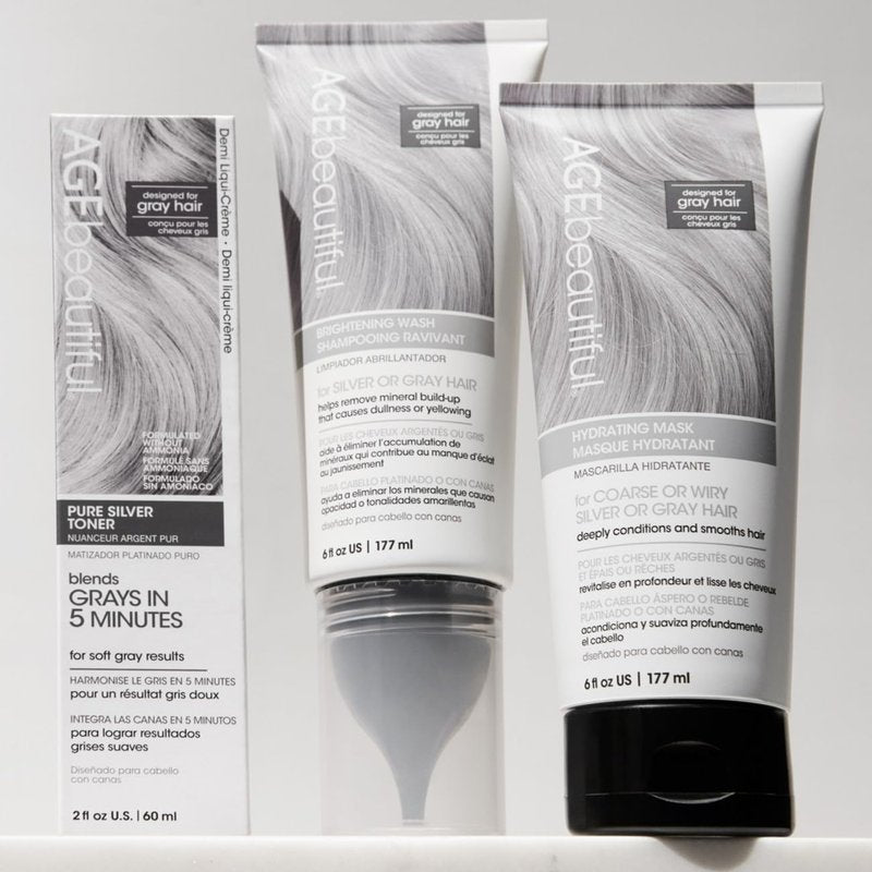 AGE Beautiful Brightening Wash Shampoo - Silver & Gray Hair Care with CoQ10 & Charcoal | Sulfate-Free, Color-Safe Formula