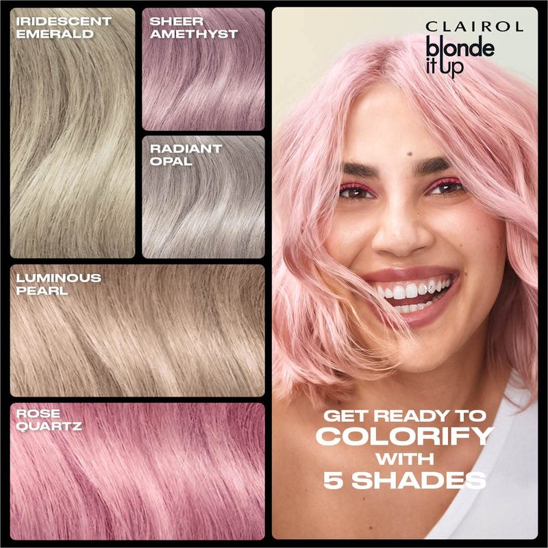 Clairol Blonde It Up Crystal Glow Toners Demi-Permanent Hair Dye, Rose Quartz Hair Color | Ammonia Free | Add Pearlescent Tones to Pre-Lightened Shades | Neutralizes Warmth | Pack of 1