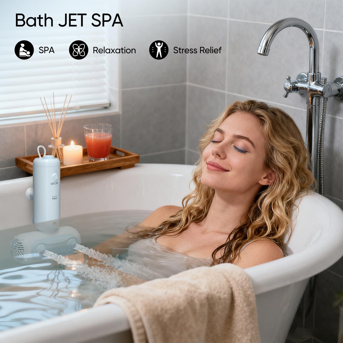 Bath Jets for Tub, YOLID Portable Bath Spa Massager with Jet&Bubble Modes, 3-Speed Adjustable Dual Nozzles Rechargeable Bathtub Bubble Jet for Muscle Relaxation, Bathtub Jacuzzi at Home