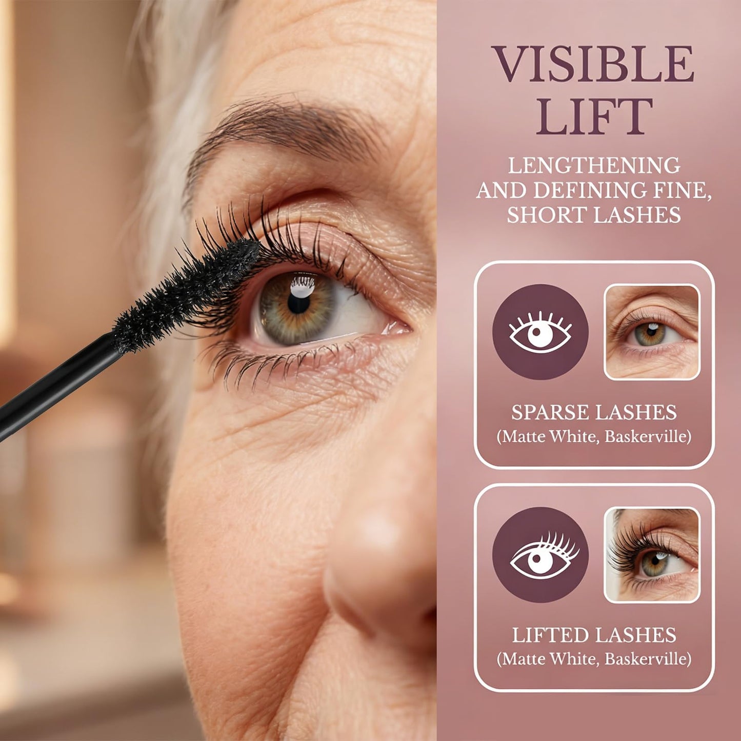 Volume Mascara for Older Women 60 Plus, 2026 New Mascara Volumizing and Lengthening Tubing Mascara for Mature Women with Thinning Lashes, Non Clumping Waterproof & Long-Wearing (Black)
