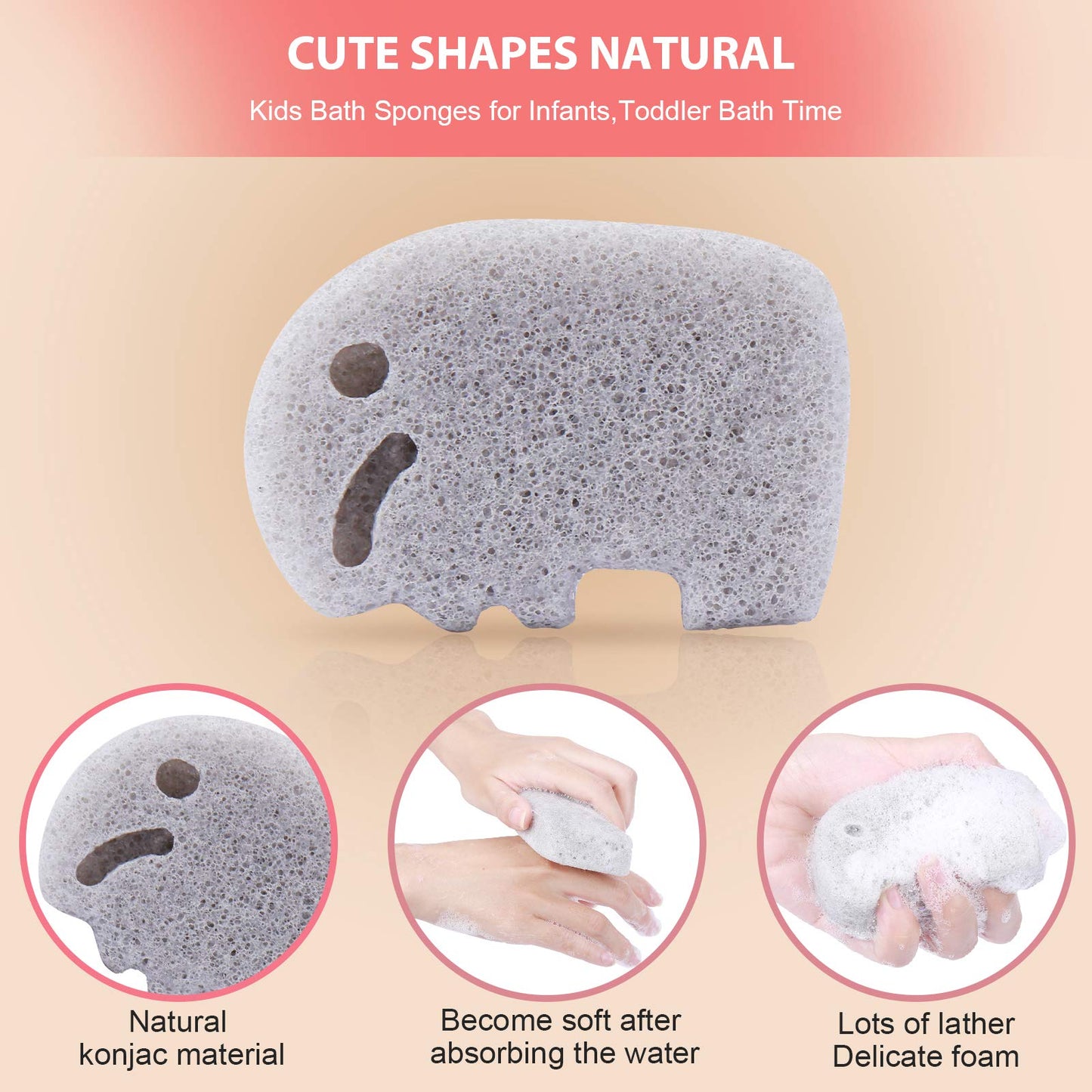 KECUCO 5 Pcs Konjac Baby Sponge for Bathing, Kids Bath Sponges for Infants, Toddler Bath Time, Cute Shapes and Safe Plant-Based Konjac Baby Bath Accessories, 5pcs