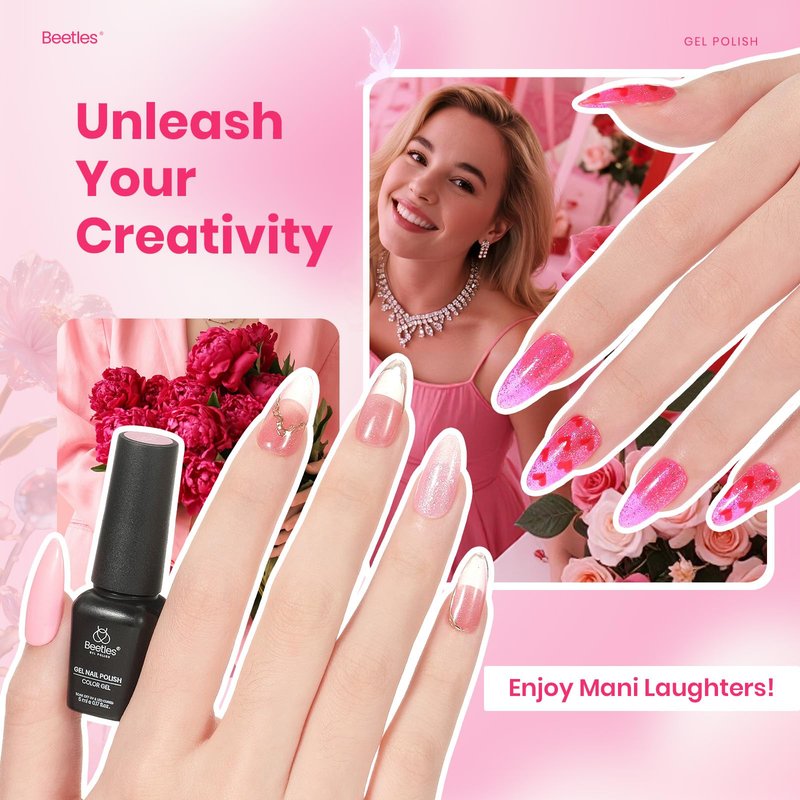 Beetles Pink Gel Polish Set - Love's Prism 25 Color Pink Gel Polish Set with Nail Tools, White Red Glitter Pearl Spring Nail Gel, Salon DIY Soak Off UV Nail Lamp Summer Gifts for Women
