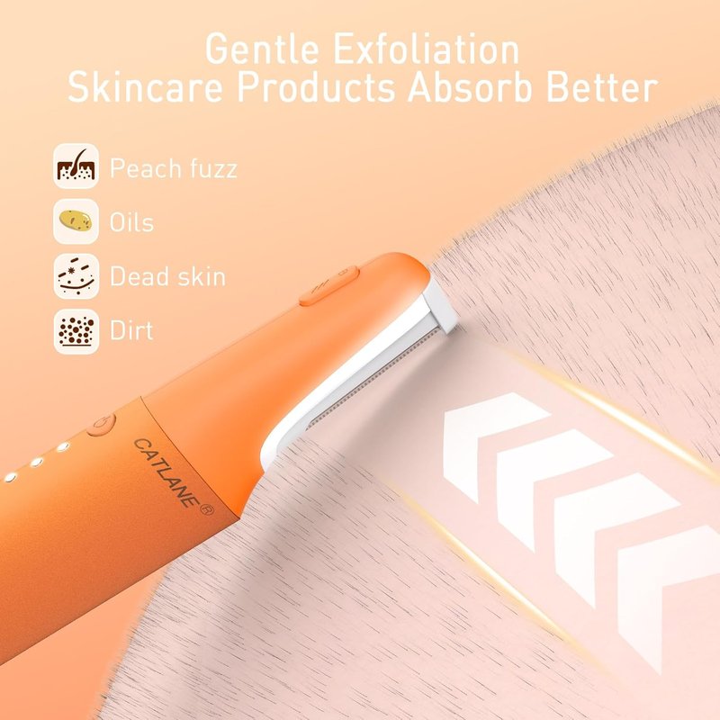 Dermaplane Razor for Women - Sonic Exfoliation Tool for Peach Fuzz & Hair Removal | 10 Blades, Cosmic Orange