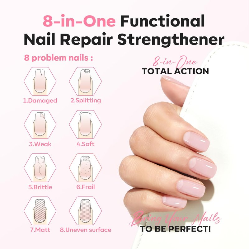 Modelones Nail Strengthener Jelly | Extra Strong Pink & Purple Nail Polish for Damaged Nails