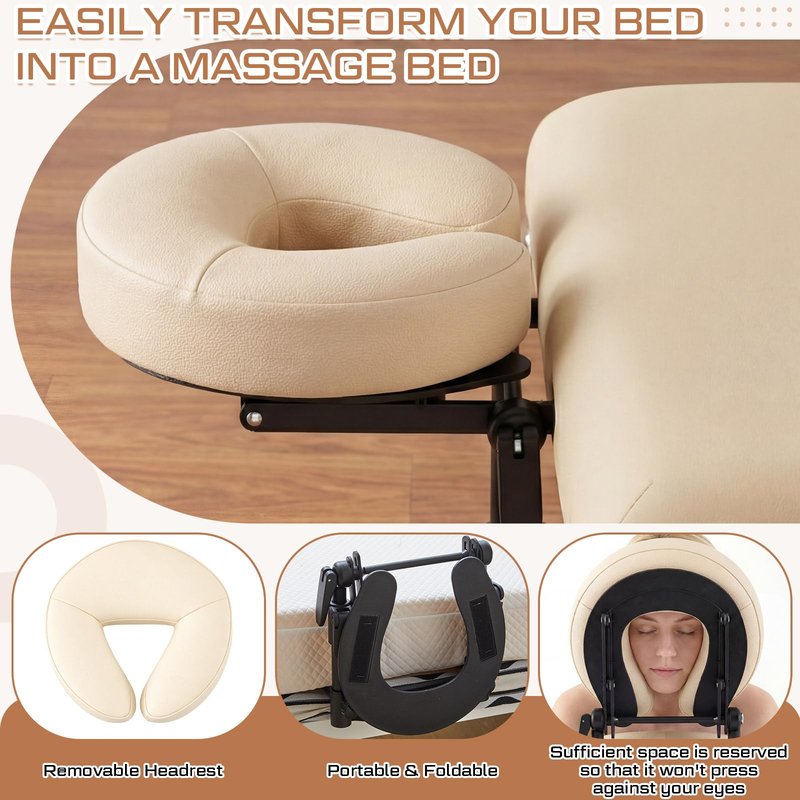 Qunclay Adjustable Massage Headrest for Bed, Portable Mattress Massage Face Cradle with Soft Pillow Cushion, Face Down Pillow After Eye Surgery for Professional and Home Use(Apricot)