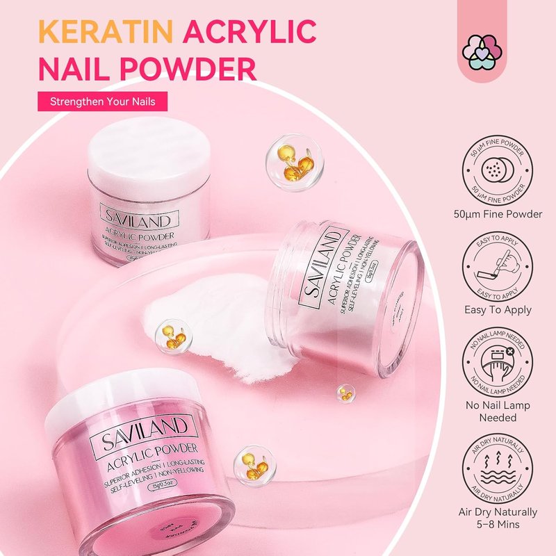 SAVILAND Acrylic Nail Kit - Professional Set with UV Light, 3 Gel Polish Colors & Tools for Home Salon