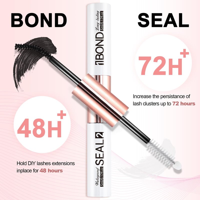 Miuffue Eyelash Glue, Lash Bond and Seal, Latex-Free Lash Glue for Sensitive Eyes, Strong Hold Eyelash Cluster Adhesive for 48 Hours