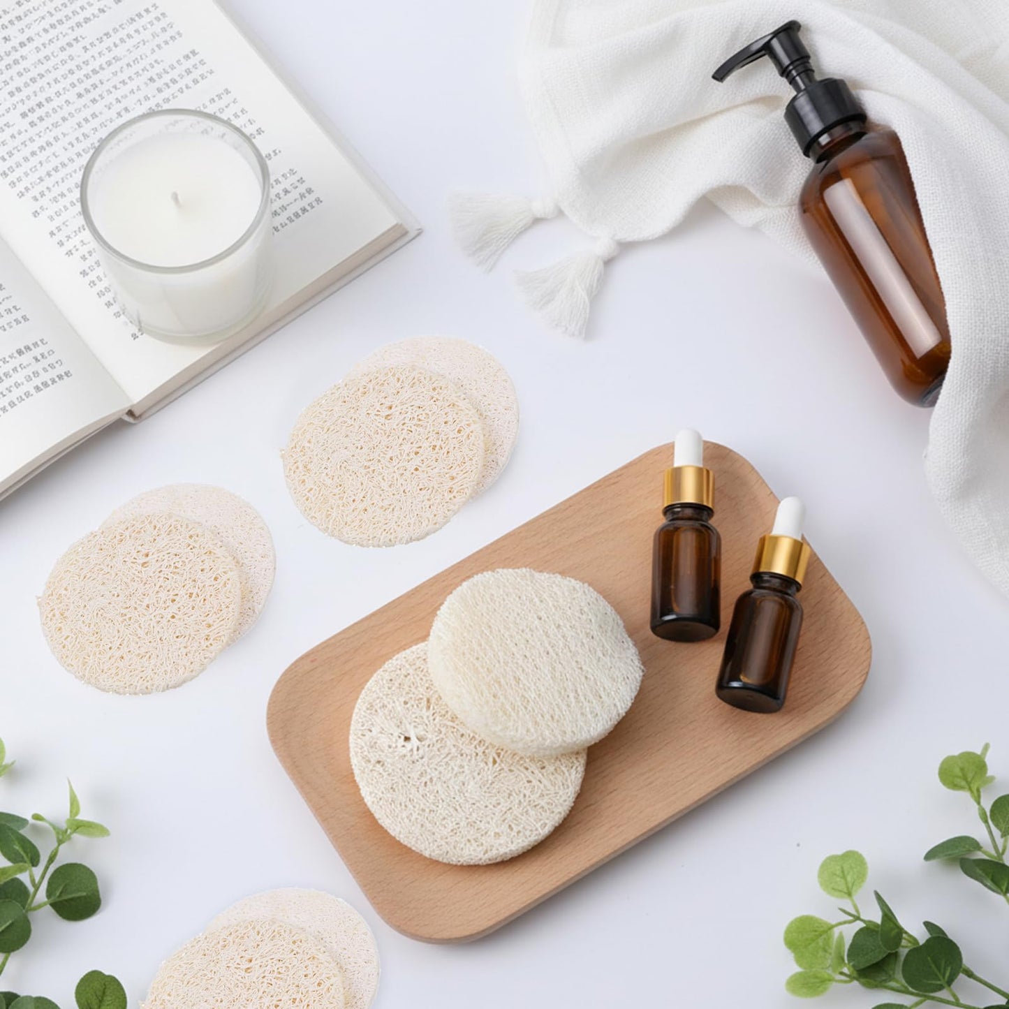 110 Pcs Natural Loofah Exfoliating Face Pads – 2.36 Inch Round Face & Body Scrubber Pads for Men & Women – Gentle Exfoliation, Dead Skin Removal, Bulk Loofah Sponges for Bath, Shower and Spa