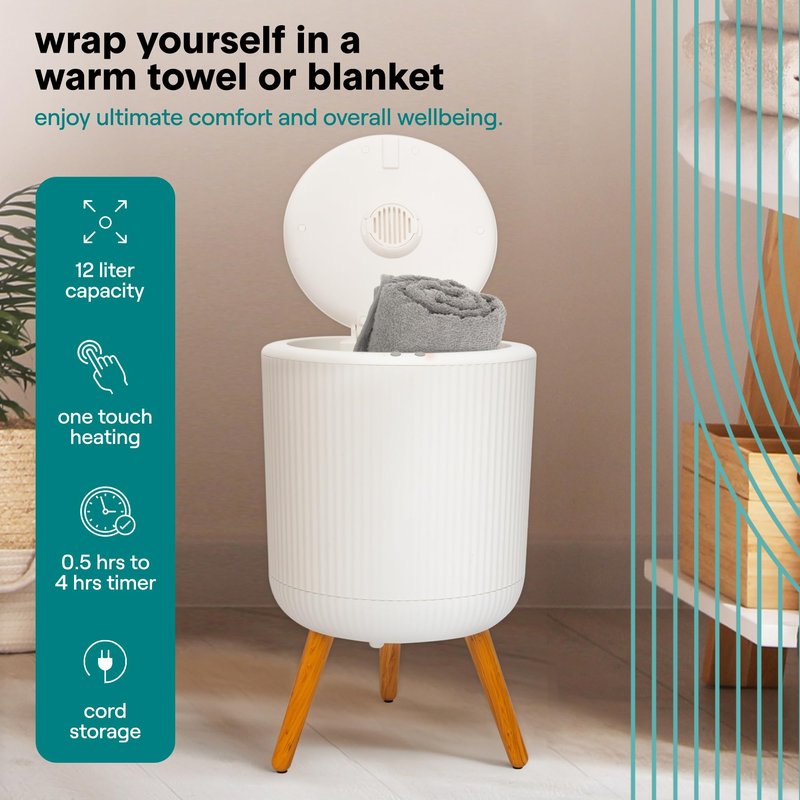 SereneLife Freestanding Towel Warmer Bucket – 18" Hot Towel Warmer with Legs for Bathroom & Spa, 12L Capacity, Built-In Timer, Aroma Discs & LED Indicator, Fits One Towel or Robe, Gray