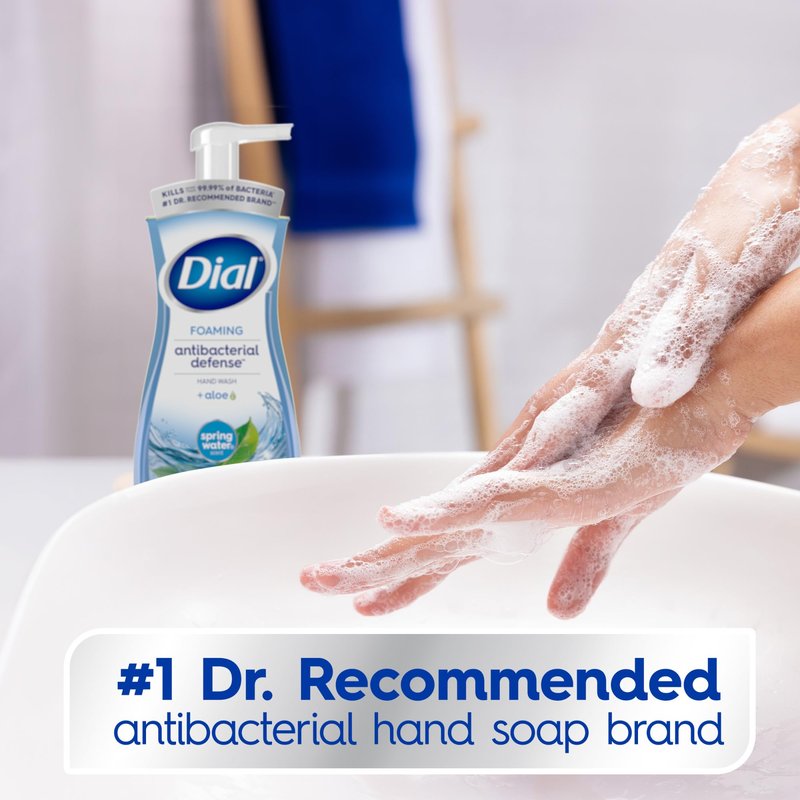 Dial Antibacterial Defense Foaming Hand Soap + Aloe, Spring Water Scent, 7.5 Fl Oz (Pack of 6), Dermatologist-Tested Hand Wash, Gentle on Skin