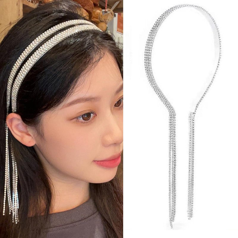 Elloph Crystal Disco Headband - Silver Tassel Sparkly Diamond Rhinestone Women's Headband - 70s Hair Accessory - 1 Count (Pack of 1)