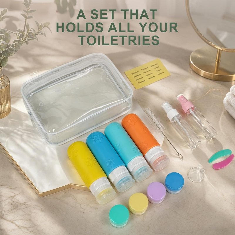 16 Pack Travel Bottles for Toiletries, Silicone TSA Approved-Containers for Toiletries, 3oz Silicone Travel Bottles Set Leak Proof Refillable Liquid, Shampoo and Conditioner Travel Toiletry Bottles