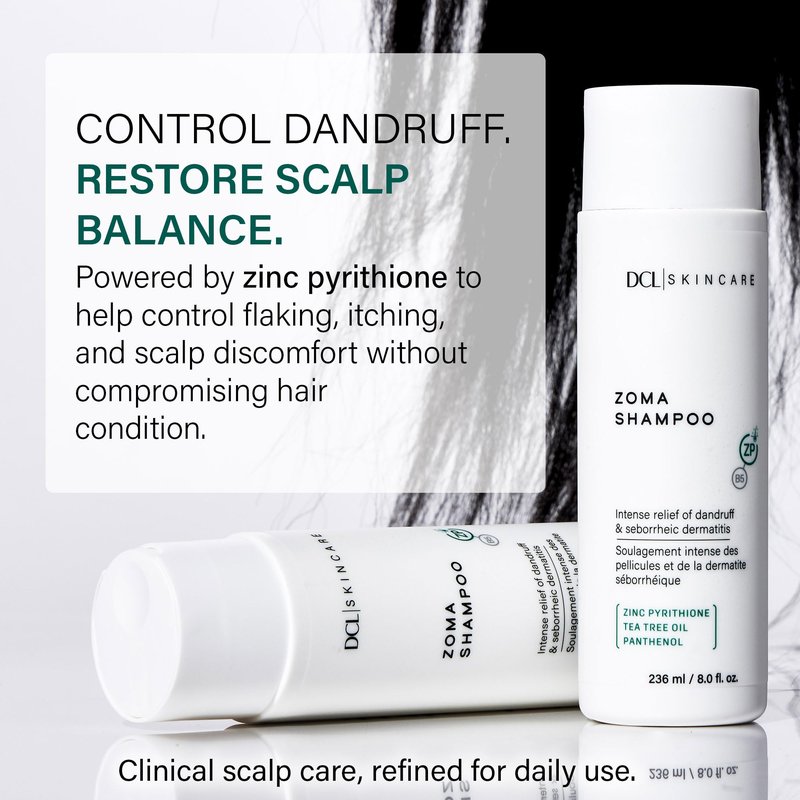 DCL Skincare Zoma Dandruff Control Shampoo with Zinc Pyrithione for Dry, Flake-Prone Scalp, 8 fl oz