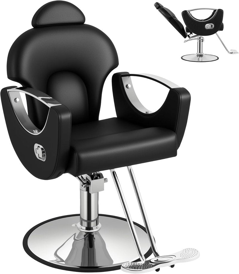 Reclining Barber Salon Chair ,Professional Hair Stylist Chairs for Barbershop Home, 360 Swivel Multi-Function Hairdresser Braiding Styling Chair with Heavy Duty Hydraulic Pump Salon Beauty Spa Tattoo