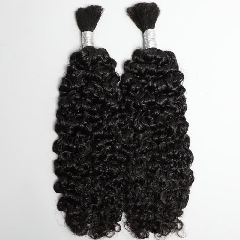 Lemoda Boho Human Hair Extensions - Burmese Curly Bulk for Knotless Braids | 12 Inch, 100g, Natural Black