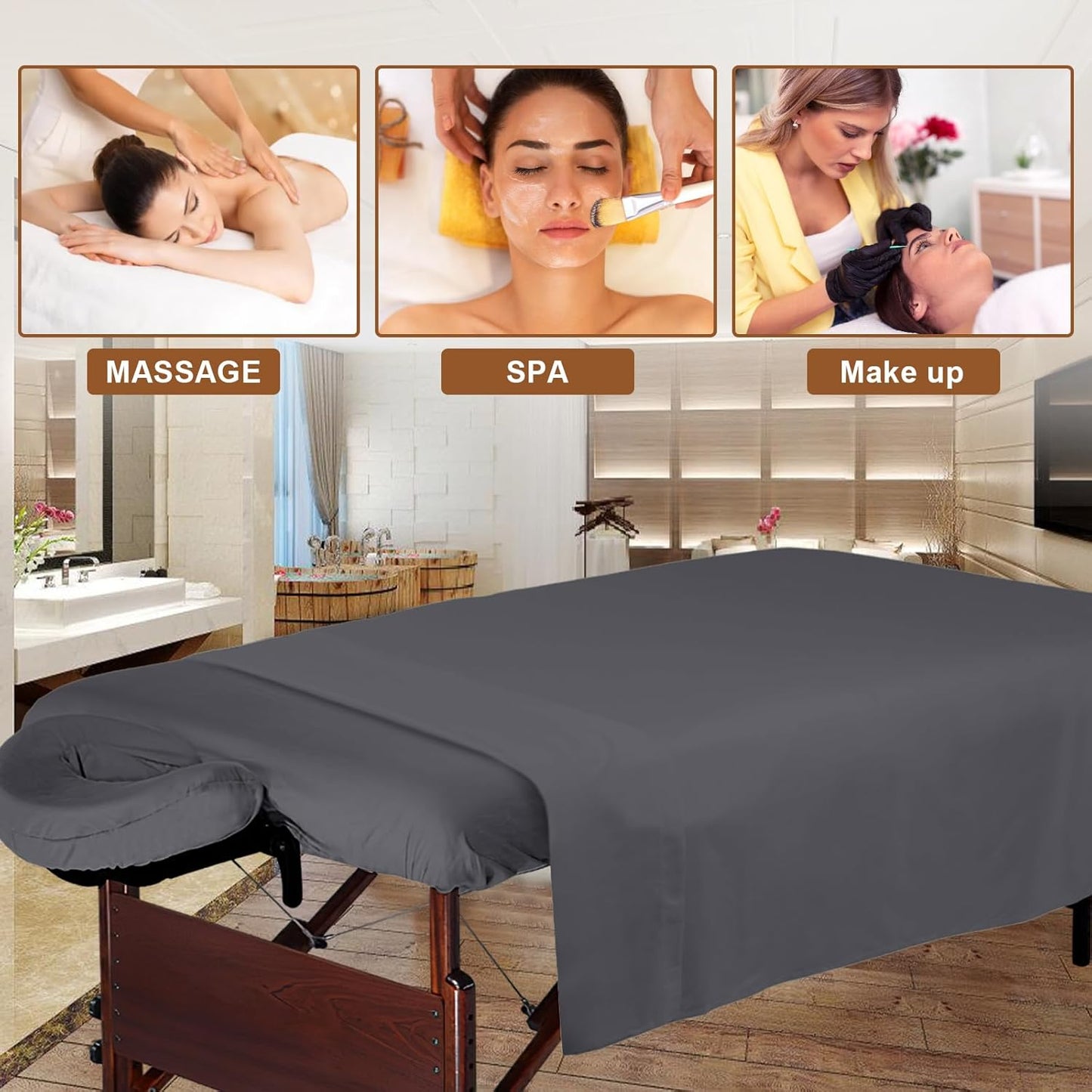 Skiennix Premium Microfiber Massage Table Sheets - 3-Piece Set with Fitted Cover & Face Rest - Grey