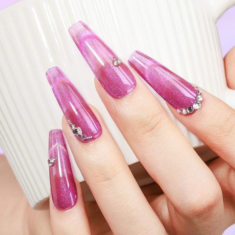 MIZHSE Cat Eye Gel Nail Polish, Pink Magnetic Gel Polish with Magnet Stick, Starry Effect Trendy Salon Shimmer Nail French Soak Off Manicure Home