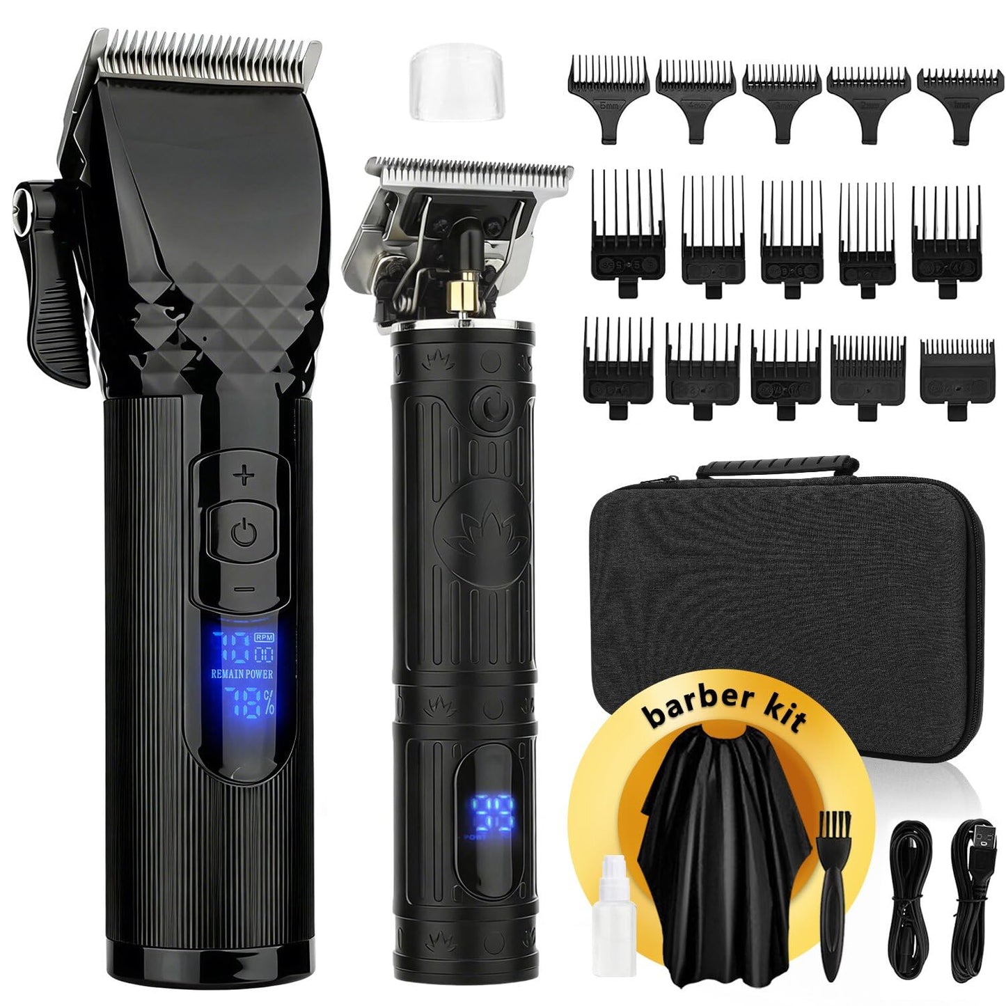Soonsell Hair Clippers for Men,Professional Barber Clippers and Trimmer Set,Mens Cordless Hair Clipper for Barber,T-Blade Trimmer Set
