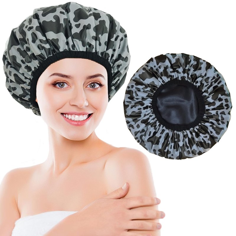 Choshion Reusable Waterproof Shower Cap for Women - Large Plastic Satin Lined for Braids & Long Hair