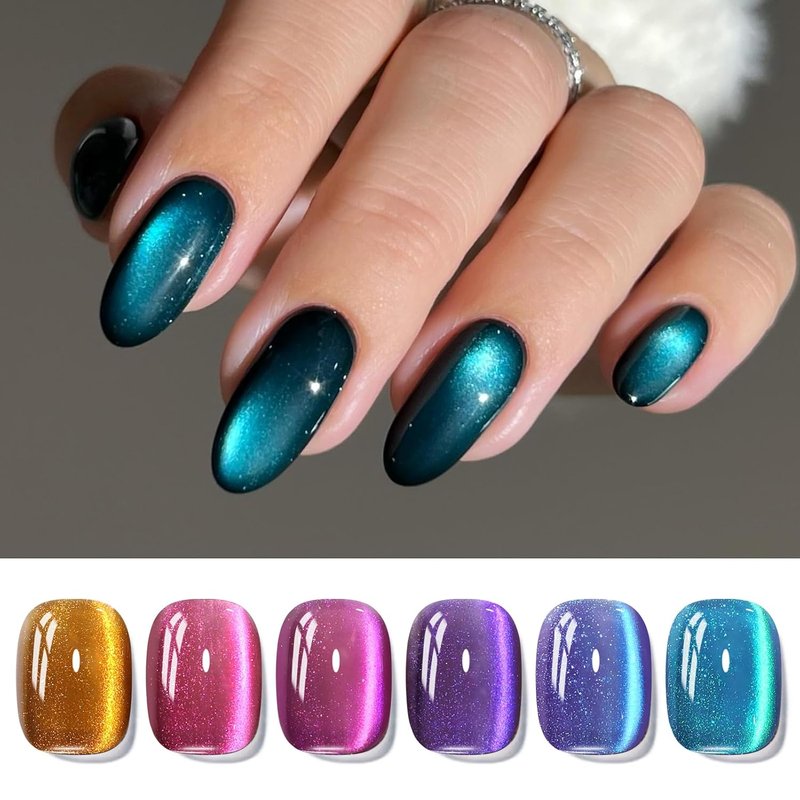 Born Pretty Cat Eye Magnetic Gel Nail Polish - Colorful Holographic Glitter Set | 6PCS for DIY Manicure
