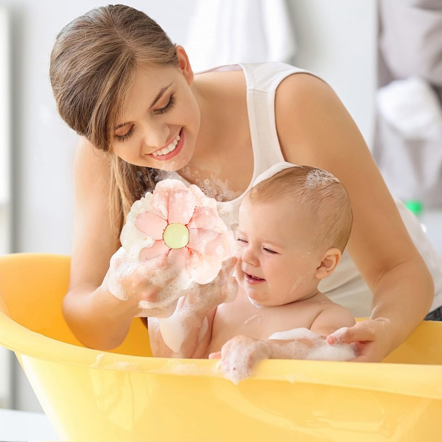 2PCS Cute Flower Bath Sponges Loofah Mesh Pouf Body Scrubber Exfoliating Shower Sponge for Women Shower Puff Soft Loofah Sponge Ball Bath Sponge for Sensitive Skin in Beauty Bathing Accessories
