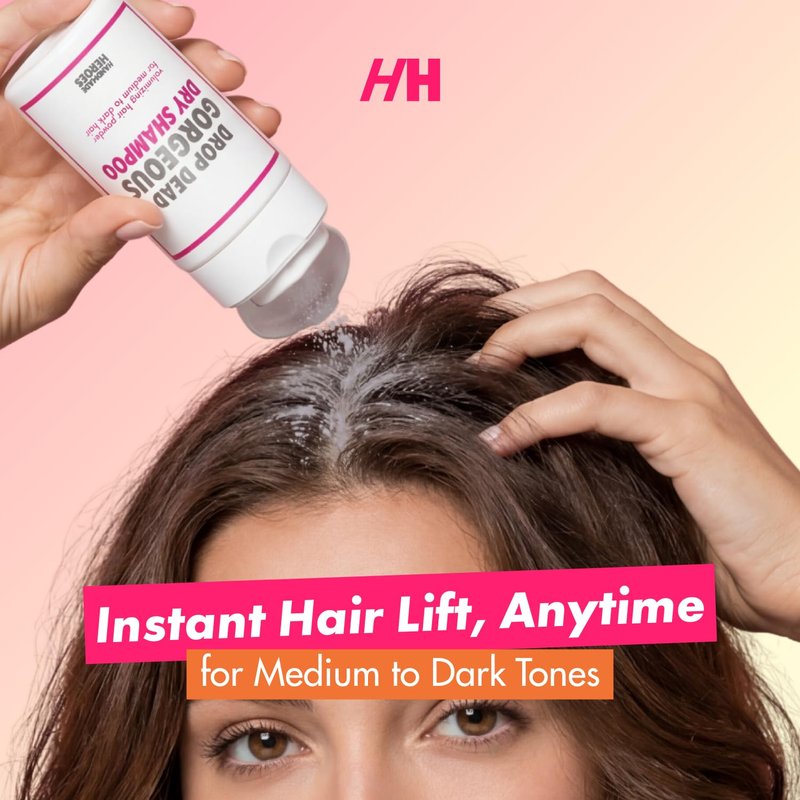 Handmade Heroes Drop Dead Gorgeous Non Aerosol Dry Shampoo Powder 1.8oz - 100% Natural & Vegan Volumizing Powder For Dark Brown Hair & Brunette Hair - Travel Size Haircare for Women