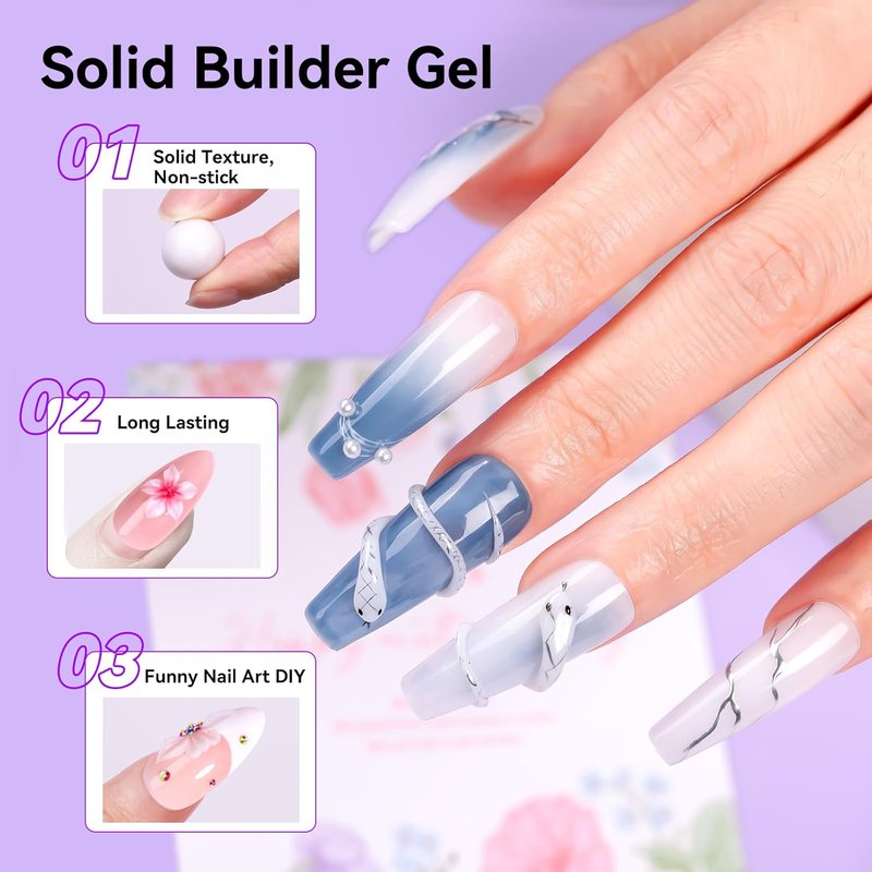 Makartt 3D Gel Nail Art - 4-in-1 Solid Builder Gel, Non-Sticky White, 15ML | Perfect for DIY & Salon Use
