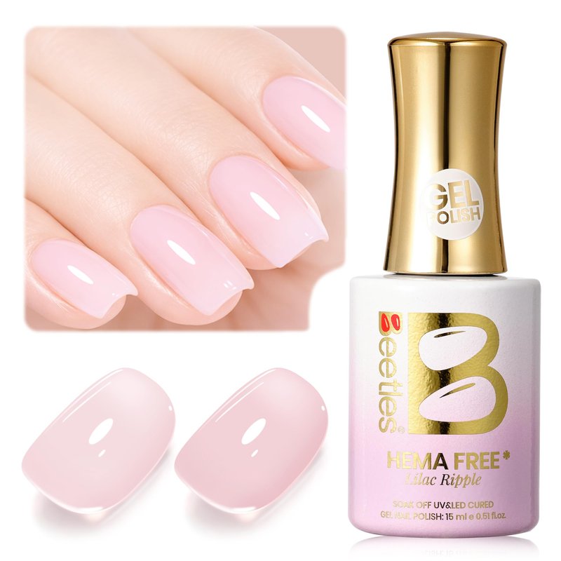 Beetles Lilac Ripple Nude Pink Gel Polish - 15ML Full Size Neutral Jelly Nude Pink Nail Polish Base Color Nail Concealer Sheer Translucent Effect Soak Off UV LED French Nail Art DIY Manicure Gifts