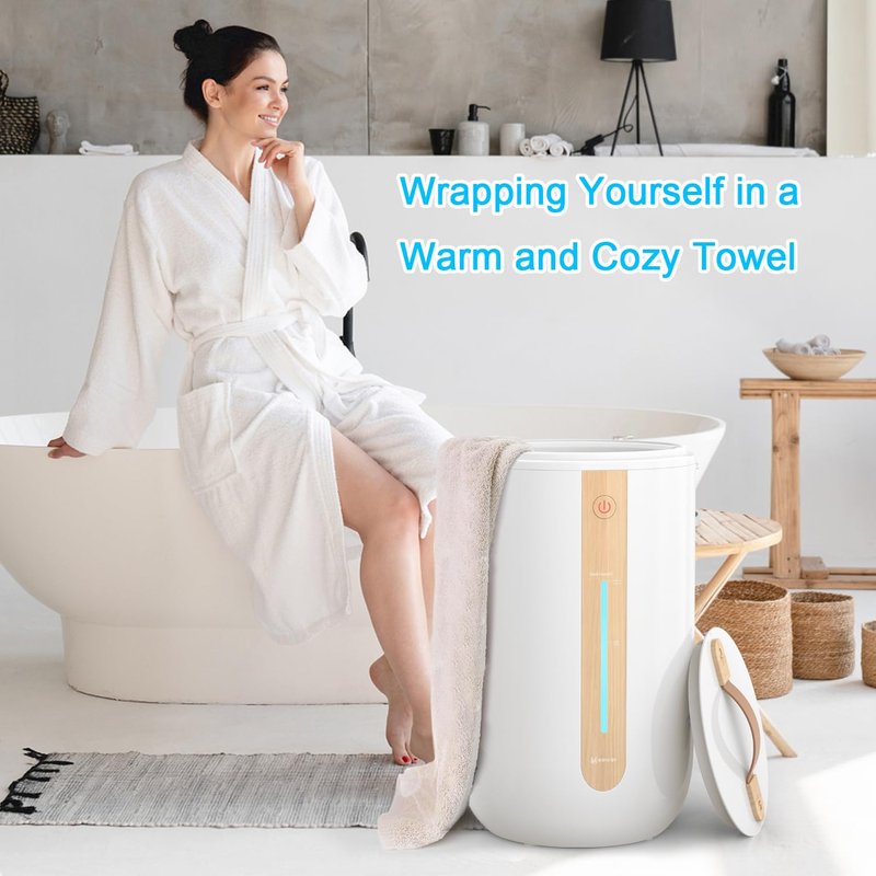 Keenray Towel Warmer for Bathroom, Towel Warmer Bucket with Heating Progress Bar, Fragrance Disc Holder, Leather Handle, Auto Shut-Off Towel Bucket Fits Up to Two 40" x 70" Towels, Blankets White