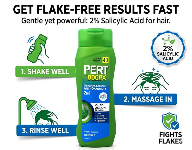 Pert Anti-Dandruff 2 in 1 Shampoo & Conditioner - Advanced Formula with 2% Salicylic Acid & Zinc - 13.5 oz