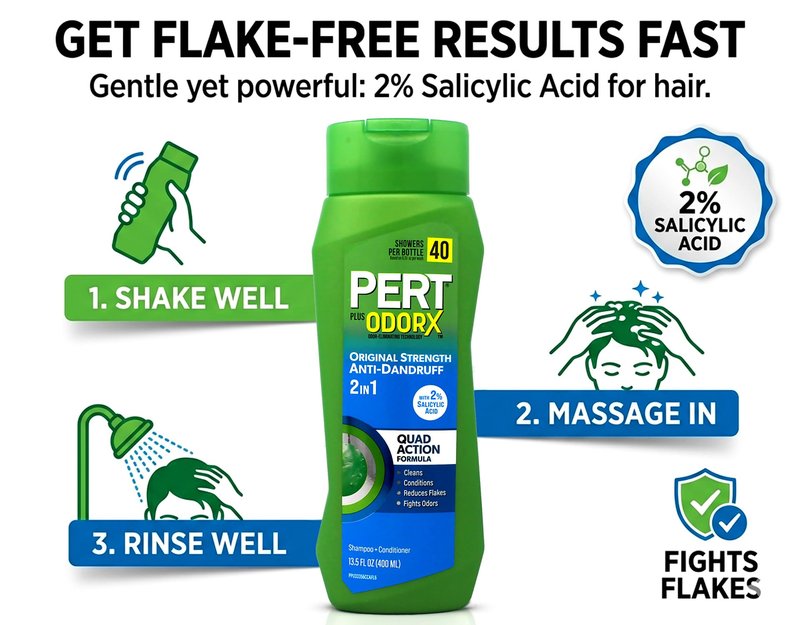 PERT 2 IN 1 Shampoo and Conditioner, Anti-Dandruff, 13.5 Fl. Oz (Pack of 6)