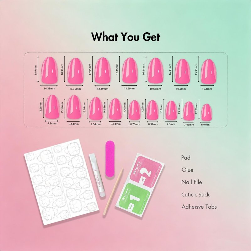 Bright Pink Chrome Press On Nails - Shiny Cat Eye Extra Short Almond | 32 Pcs Reusable Thick Glazed Kit in 16 Sizes