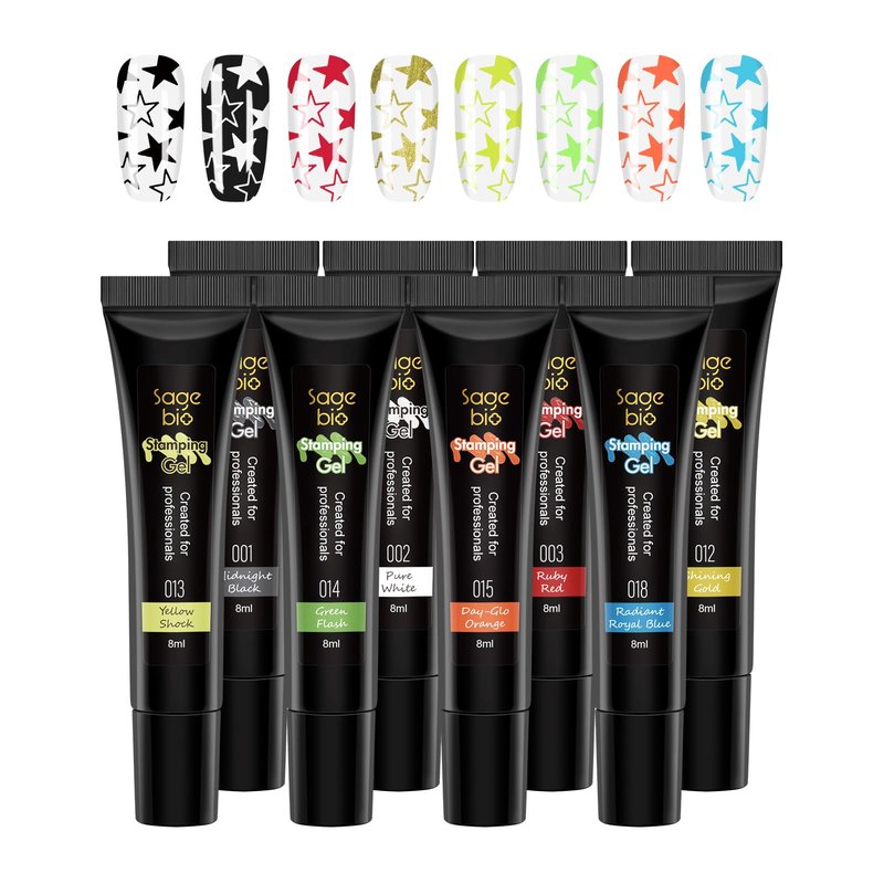 SAGEBIO 8 Colors Nail Stamping Polish Gels for Nail Stamp Print Polish Stamper DIY Nail Art Stamping Manicure