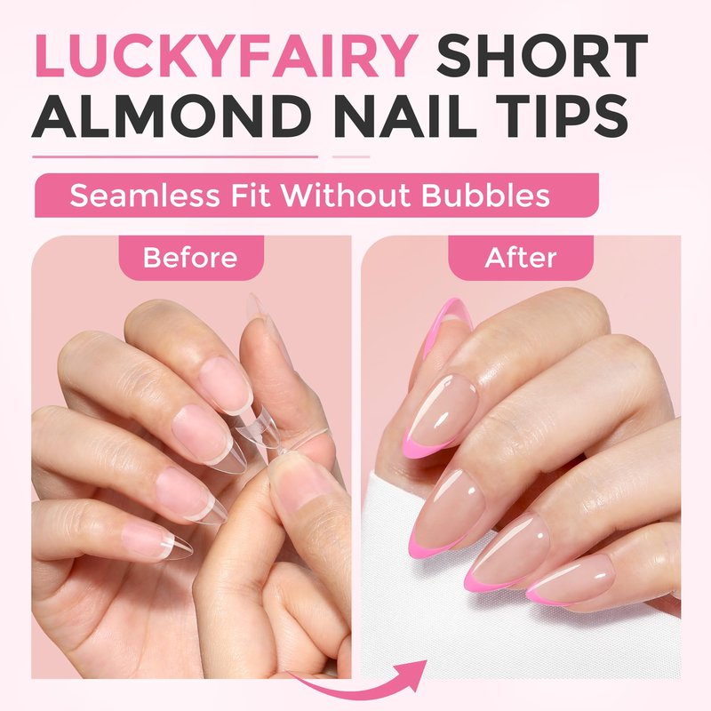 Luckyfairy Short Almond Nail Tips: 240pcs Half Cover Extra Short Fake Nails Almond Shape, Pre Etched Matted Soft Gel Press On Nails Extensions DIY Home Salon 12 Sizes