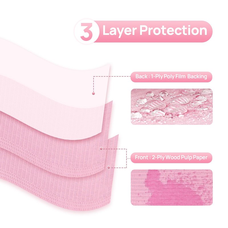 JMU Pink Dental Bibs, 50 Pack 3-Ply Waterproof Disposable Dental Bibs 13"x18" for Dental Clinic, Tattoo Shop, Nail Salon