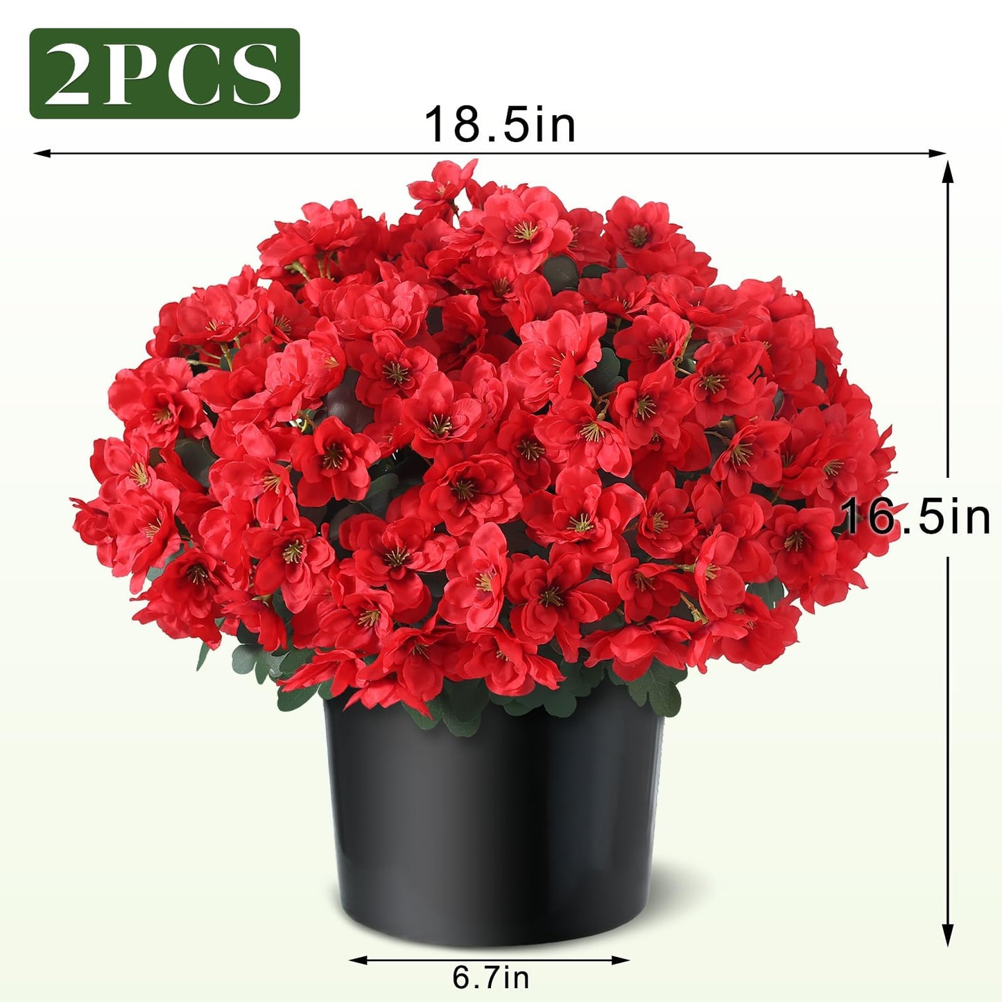 YXZZWL Set of 2 Artificial Azalea Flower Topiary Trees - Fake Silk Flower Potted Plants, Sun-Resistant Faux Outdoor Azalea Bushes for Front Door, Garden, Yard, Farmhouse Decor (Red)