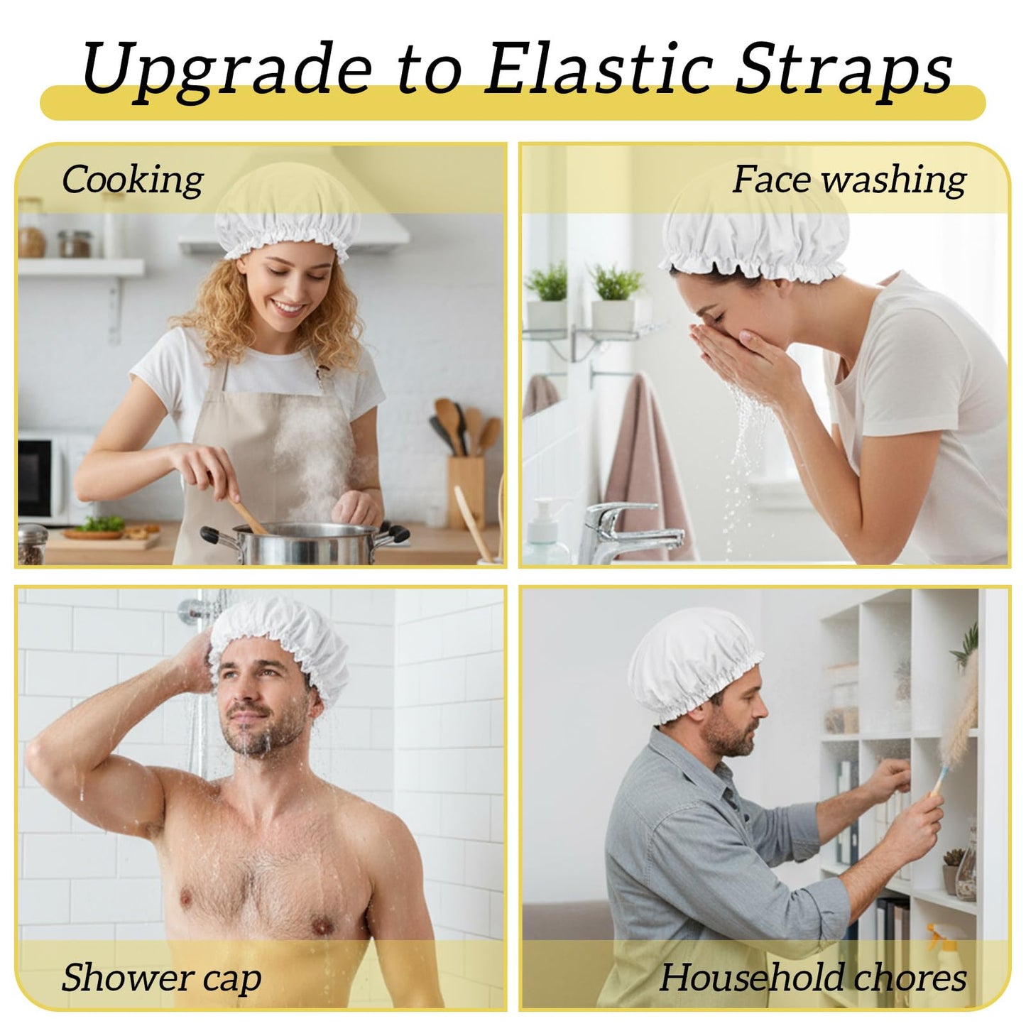 Reusable Shower Caps for Women Waterproof Double Layer Bath Cap Terry Lined Shower Cap with Elastic Large Bath Hair Caps for All Hair Lengths for Women Spa Home Salon Use(White)