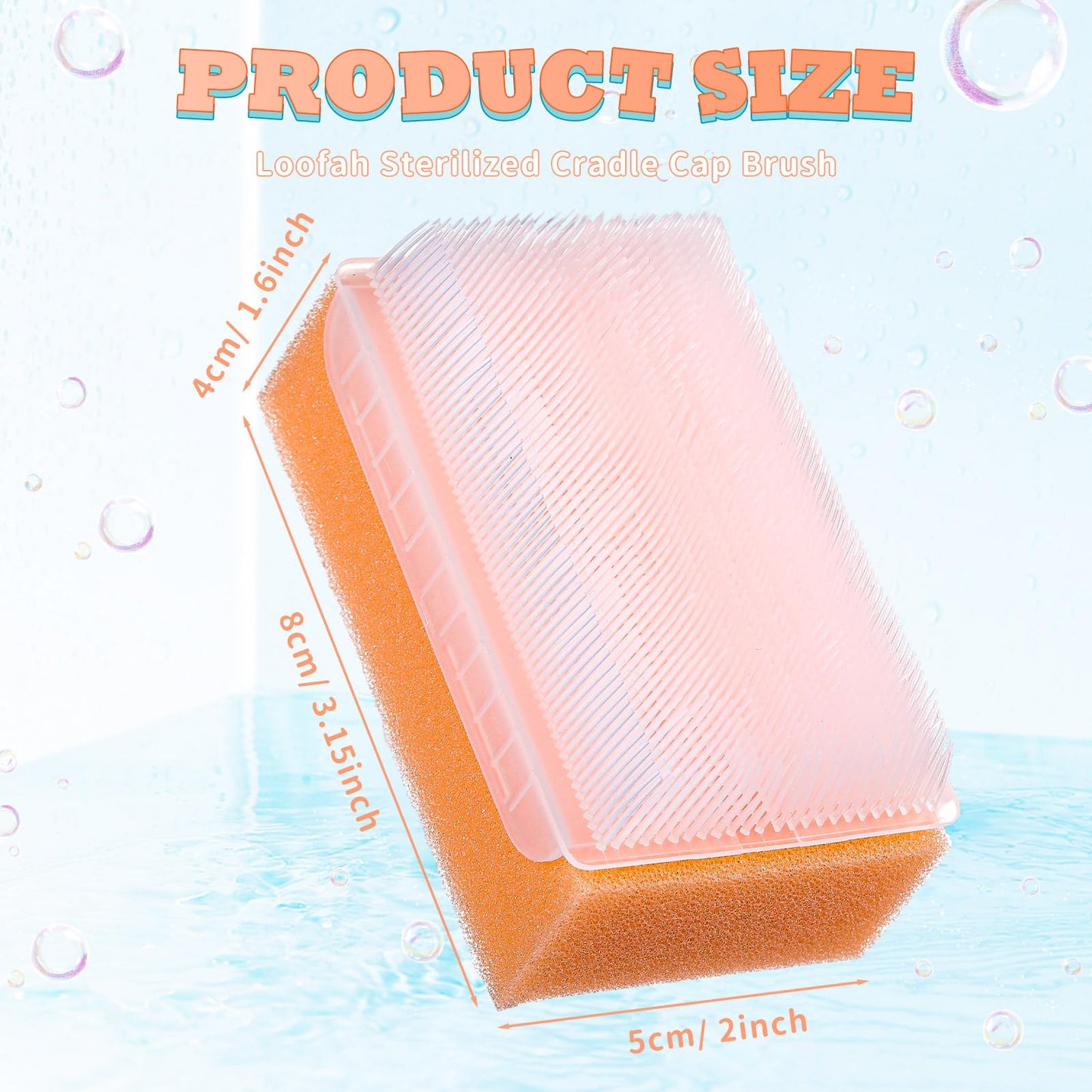 Sunnyray 6 Pack Bath Sponges Soft Foam Scrubber with Cradle Cap Bristle Brush 2 in 1, Cleansing Body, Hair and Scalp Cleansing, Gentle on Baby and Toddler Sensitive Skin, Sterile and Safe