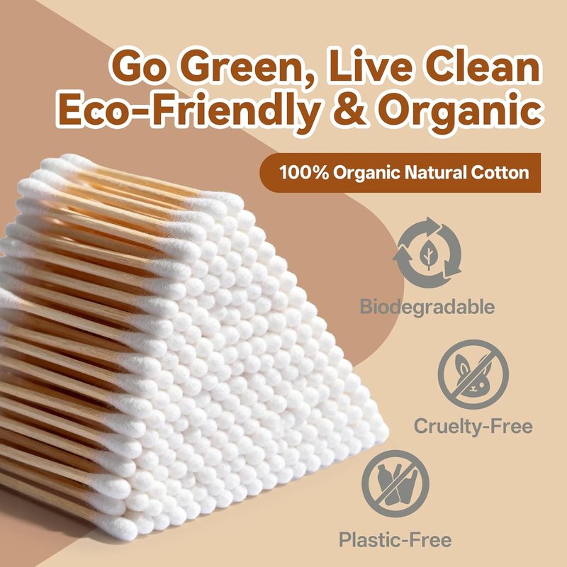 Bamboo Cotton Swabs - 500 Count Biodegradable Organic Buds for Makeup & Ear Cleaning | Eco-Friendly Wooden Sticks