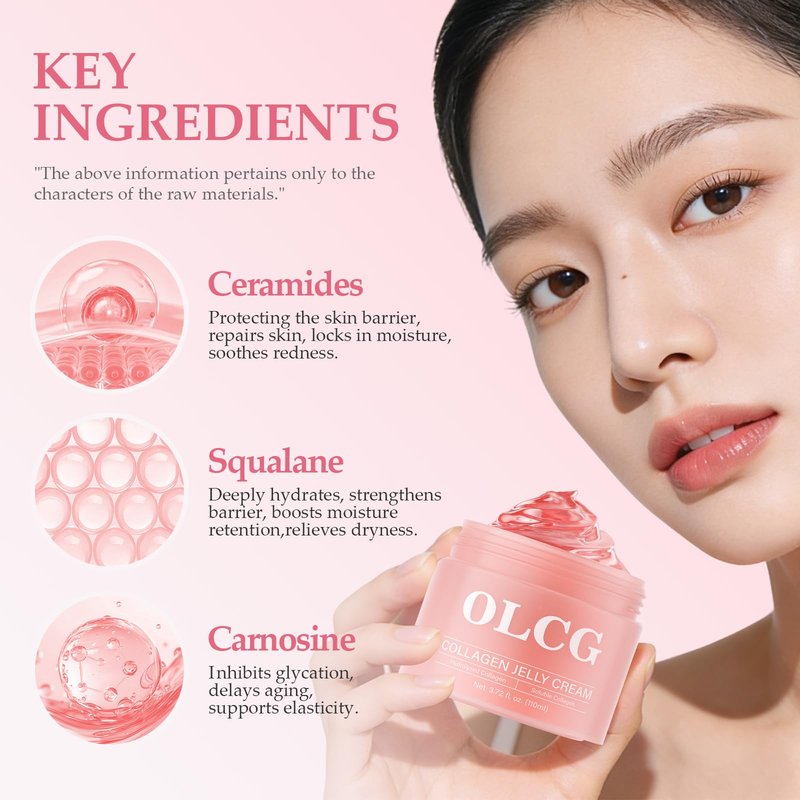 OLCG Collagen Jelly Cream – A Gel-Textured Moisturizing Cream For Radiant And Plump Skin – Contains Hydrolyzed Collagen And Sodium Hyaluronate – Suitable For Daily Use