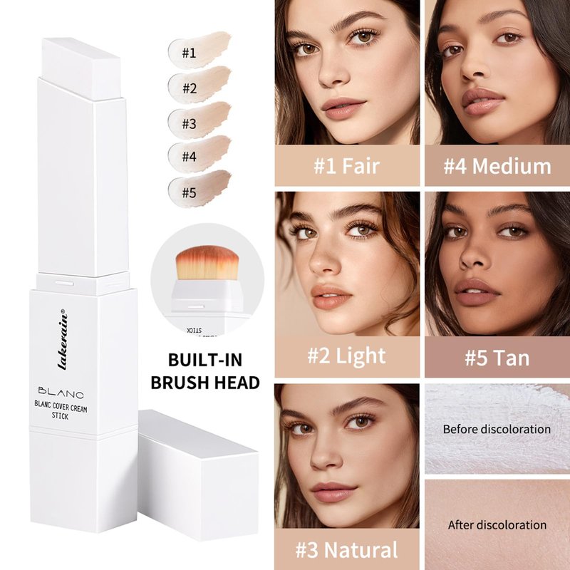 Color-Changing Cream Foundation Stick with Skincare Formula – Medium to Full Coverage, Dewy & Glowy Finish, Dual-Ended with Detachable Brush for Seamless Blend (#3 Natural)