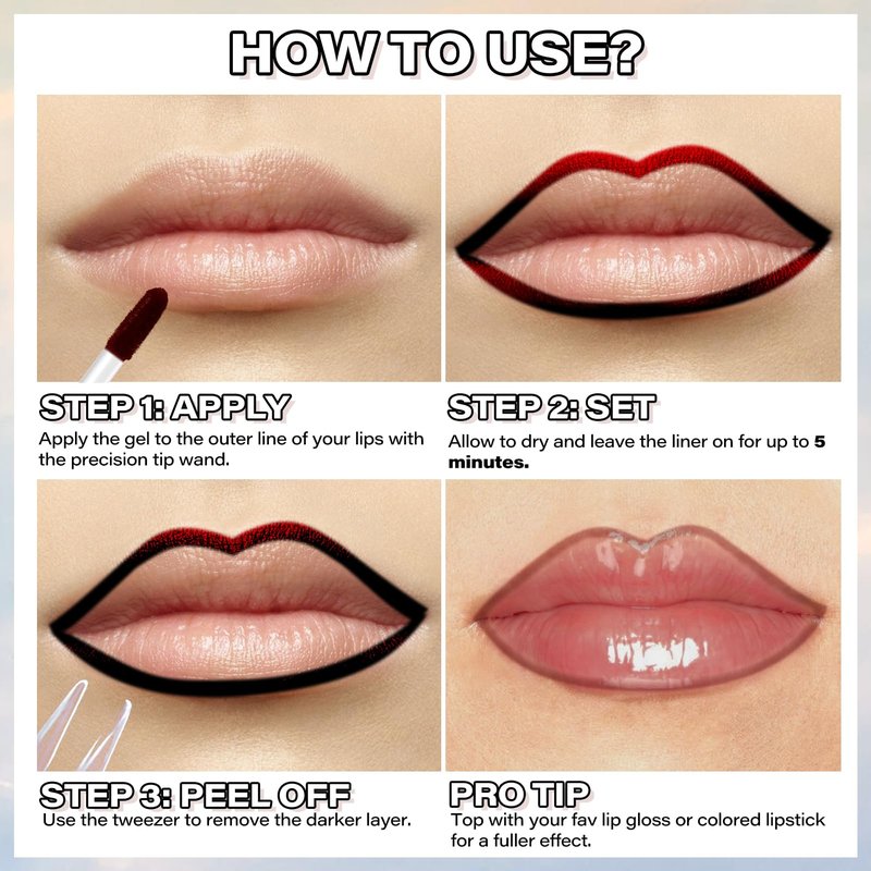 Cilrofelr Peel Off Lip Liner Stain, Long Wear Tattoo Lip Liner with Tweezer, Peel Off Lip Stain with Matte Finish, Long Lasting, Waterproof, Transfer-proof, Highly Pigmented Color (Cocoa)
