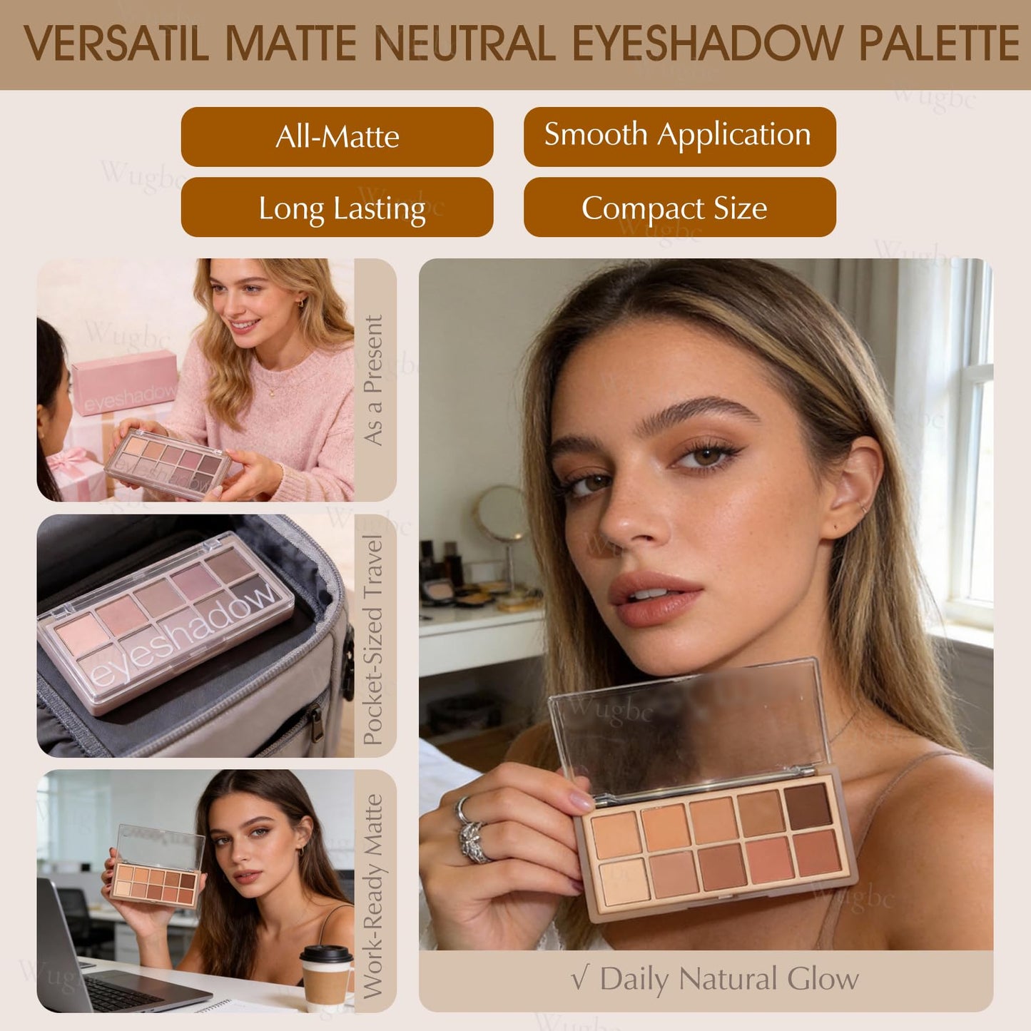 Wugbc 10 Colors Matte Eyeshadow Palette, Neutral Taupe Mauve Grey Brown Eye Shadow for Older Women, Long Lasting Blendable Smooth Versatile Nude Natural Smokey Eyeshadow Cool Toned Contour Makeup