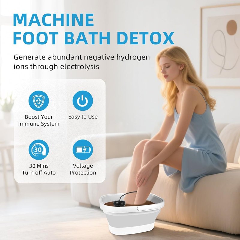 Skiennix Ionic Foot Bath Detox Machine - Remove Toxins with 2 Arrays & 80 Liners | Folding Bathtub Gift for All
