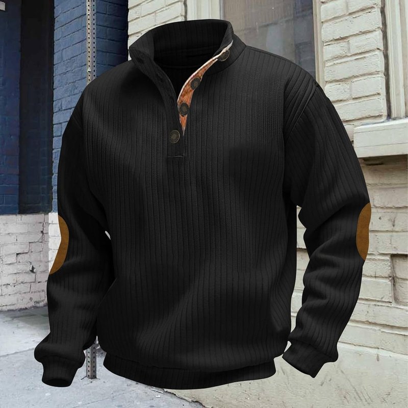 Men's Long Sleeve Corduroy Sweatshirt - Casual Stand Collar Quarter Button Pullover | Fall Fashion