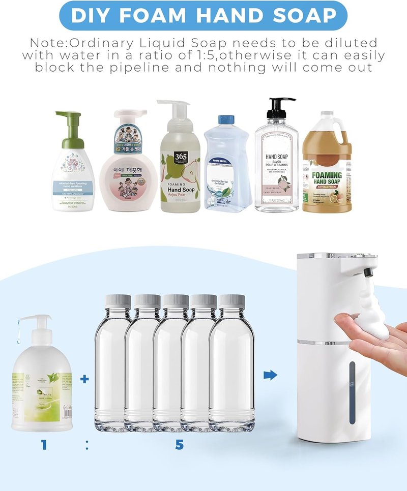 Skiennix Automatic Foaming Soap Dispenser - 400ml USB Rechargeable, Touchless & Waterproof for Kitchen/Bathroom