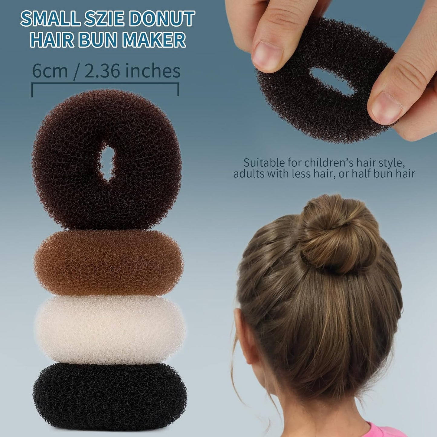 Teenitor Hair Bun Maker Set - Small Donut Style in 4 Colors with 5 Elastic Bands & 20 Hair Pins